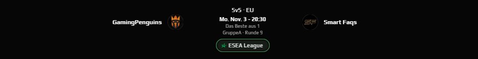 💚 ESEA S55 Matchday💚

Back to back to back CS Casts/ Matches vom CS Team? Das gibt's nur bei uns 😇

Heute, 20:30 Best of 1 vs #SmartFaqs

Cast: <a href="/JonnyXTTV/">JonnyXofficialTTV</a>/ <a href="/holex1410/">Alexander</a> 
Link: twitch.tv/jonnyxofficial

ABFAHRT, wenn nicht in DACHCS dann halt in der ESEA!!! 😈😈😈