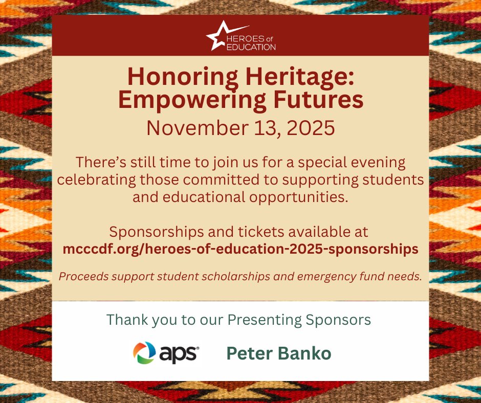 Heroes of Education is less than two weeks away!   Sponsorships are available at mcccdf.org/heroes-of-educ… or visit mccdf.org/heroes-of-educ… for more information.