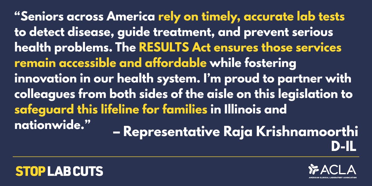 ACLAlabs's tweet image. Thank you to @CongressmanRaja for supporting the #RESULTSAct, important legislation that will ensure seniors across the country receive accessible, affordable laboratory testing. Congress must act to #StopLabCuts: StopLabCuts.org.