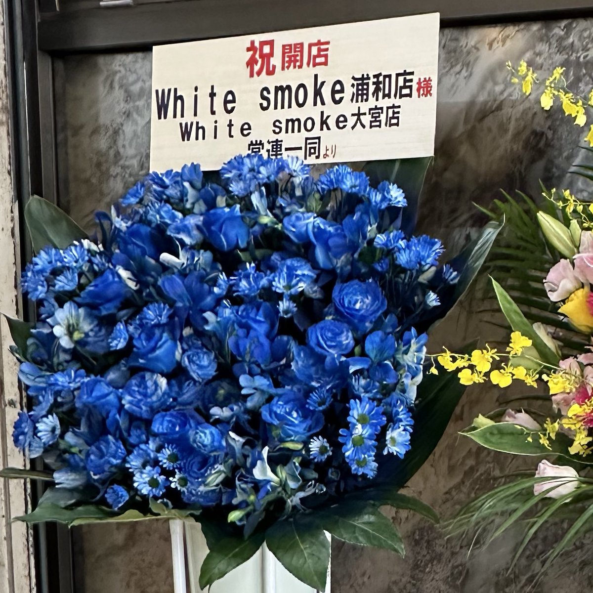 ホワイトスモークで11月からシーシャの勉強させていただいてます！ 大宮の1号店と北浦和の2号店どっちも練習で行きます。店員になるわけじゃないので私を育ててもお店にメリットないのにボランティアで私を受け入れてくださってます。本当にありがとうございます😭
常連一同としてお花も贈りました💐