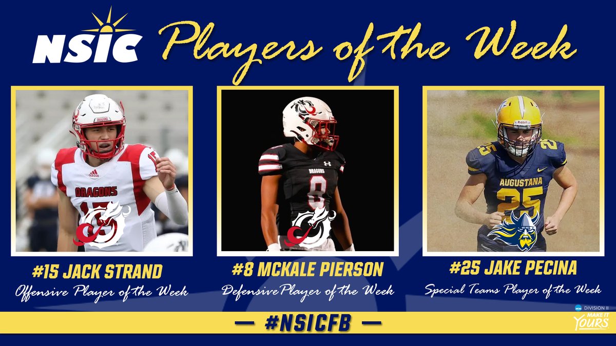 #NSICFB Release No. 9 
#NSICPOW 
O: #15 Jack Strand – MSU Moorhead (2)
D: #8 McKale Pierson - MSU Moorhead
SP: #25 Jake Pecina - Augustana

Full Release: northernsun.org/news/2025/11/3…