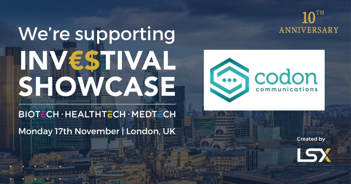 codon_comms's tweet image. Join us on 📅 17 Nov @OldBillingsgate to celebrate 10 years of #lifescience partnering at the #Investival Showcase Europe. 

Find out more 🤝 informaconnect.com/investival-sho…

#biotech #biopharma #medtech #healthtech #mediapartner #messengersincience