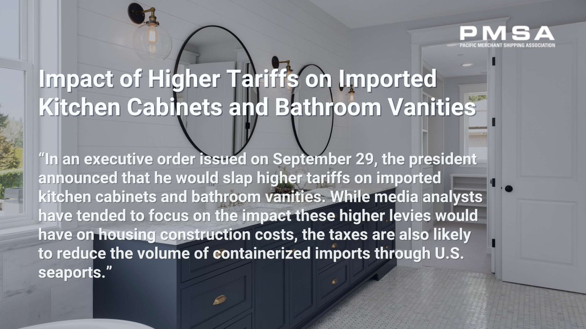 The ripple effect of tariffs: Higher duties on imported kitchen cabinets and bathroom vanities could be felt not just in price tags—but in the loading docks, shipping schedules and port gateway dynamics too. Read more: ow.ly/Q6lJ50XiCqI 

#MaritimeTrade #ImportTariffs