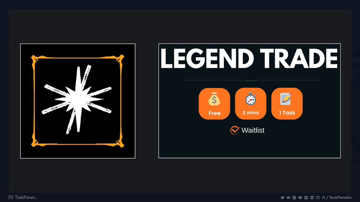 taskpanelio's tweet image. Legend Trade Airdrop Tasks 🏆

Join the waitlist for Legend Trade, the new social trading platform for on-chain market competition!

Backed by $1.5M, get your spot for early access.

📝 Tasks: Waitlist 
💰 Cost: Free 
⏱️ Duration: ~1 Min

Guide below 👇

⚠️What is Legend Trade?…