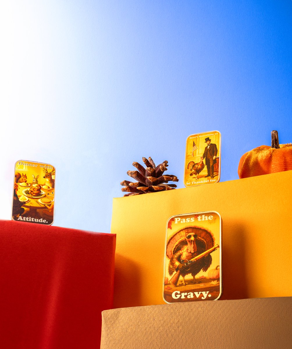 scottsdalemint's tweet image. Serve up holiday humor with our Thanksgiving 1 oz .999 Fine Silver Bars - “Pass the Gravy,” “Dinner with Attitude,” and more festive favorites! 
🛒tinyurl.com/ThanksgivingCo…

#Silver #Bullion #Collectors #Investment #PreciousMetals #ScottsdaleMint #999fine #Thanksgiving