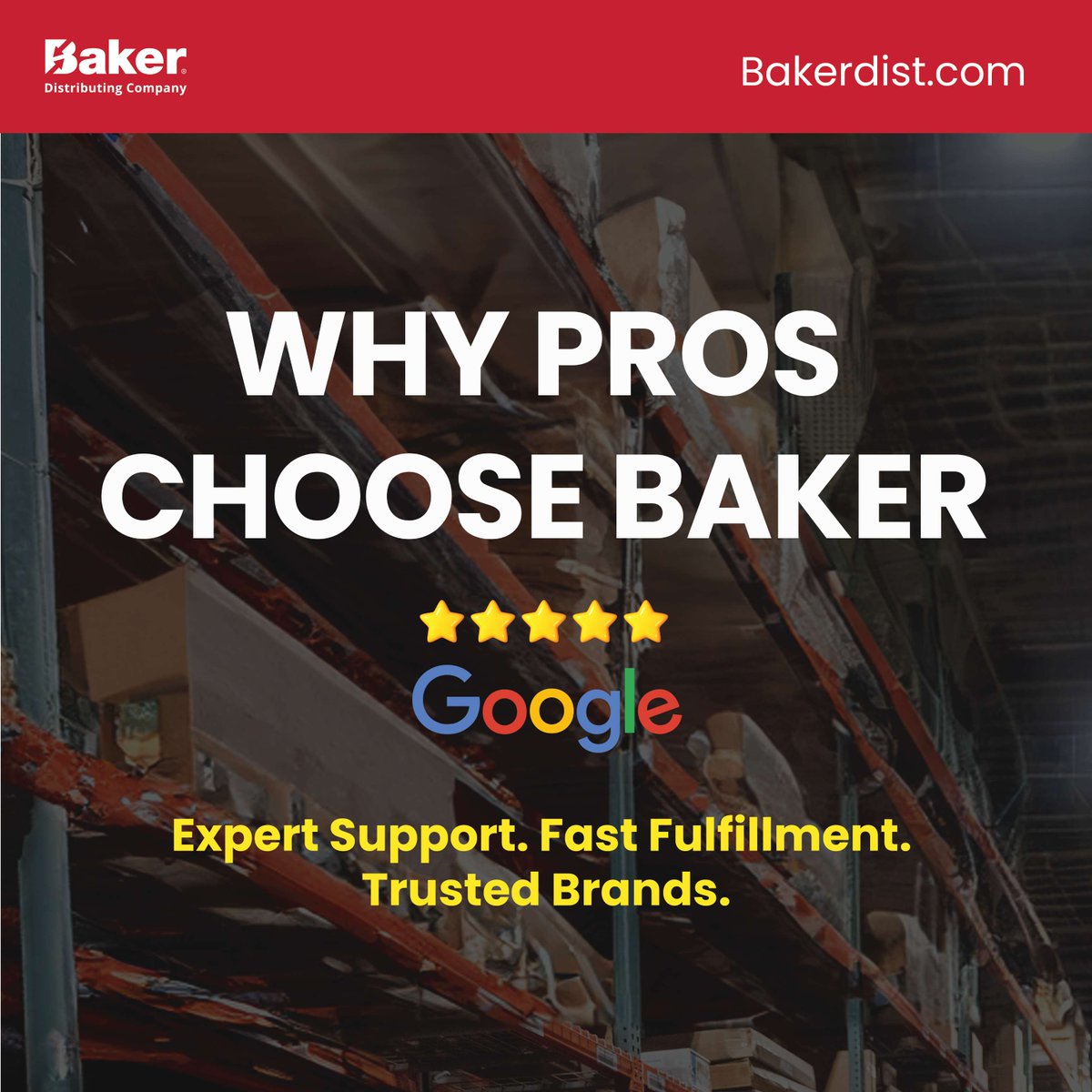 BakerDist's tweet image. ⭐️⭐️⭐️⭐️⭐️ Baker customers value expert support, fast fulfillment and trusted brands available in-store or online. 
#BakerDistributing #CustomerReviews 
#CustomerSpotlight #HVACRpros

Learn more: bakerdist.com