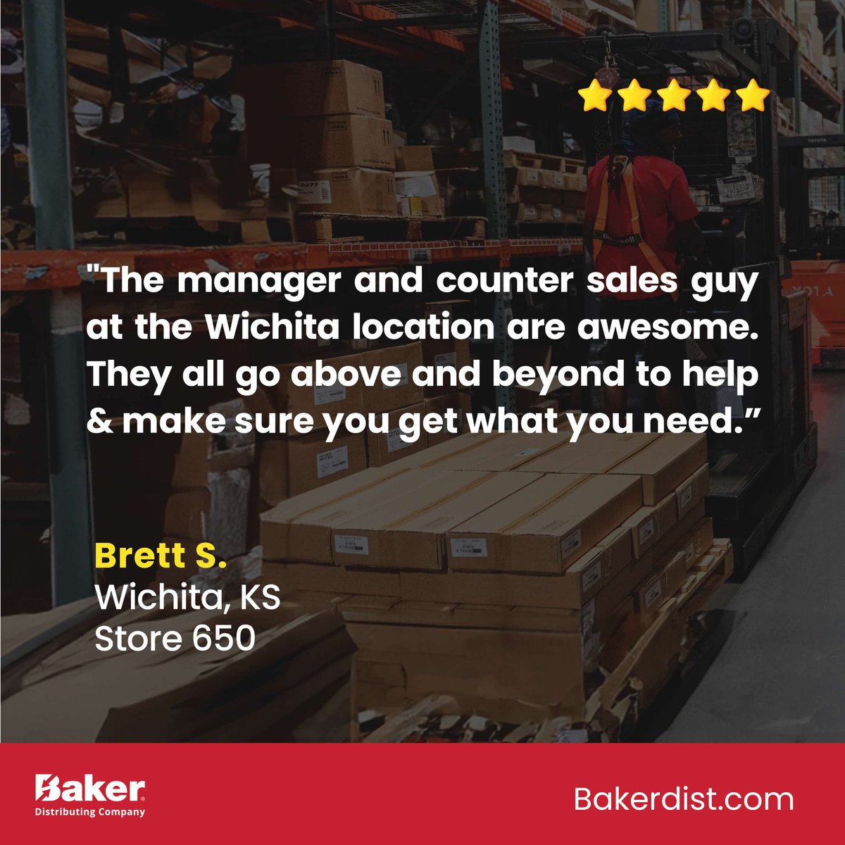 BakerDist's tweet image. ⭐️⭐️⭐️⭐️⭐️ Baker customers value expert support, fast fulfillment and trusted brands available in-store or online. 
#BakerDistributing #CustomerReviews 
#CustomerSpotlight #HVACRpros

Learn more: bakerdist.com