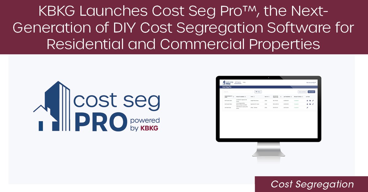 KBKG is proud to announce Cost Seg Pro™! 

This AI-powered, self-guided tool is built for real estate investors and their tax preparers, delivering audit-ready reports for residential and commercial properties in minutes.

Sign Up Today >> hubs.ly/Q03RpcCS0