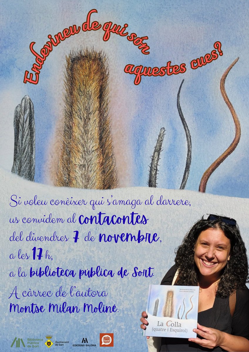 😍 Una història d'amistat, d'estima i de vida t'està esperant! 🐿️ No us perdeu el contacontes i presentació del llibre "La Colla (quatre i Esquirol)", el primer llibre infantil de Montse Milan Moliné, aquest divendres a les 5 de la tarda! bibliosort.cat/esdeveniments/…