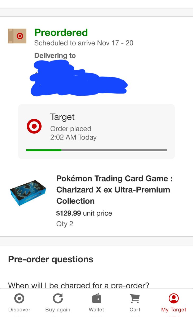 Long_J8807's tweet photo. Did anybody else get lucky to score a Mega Charizard X UPC from the Target drop last night? I was able to snag 2 of them! I set an alarm for 5 minutes before hand, and boy did I get lucky enough to beat the bots. My son is going to be so happy Christmas morning!  #MegaCharizard https://t.co/hXwVia67wy