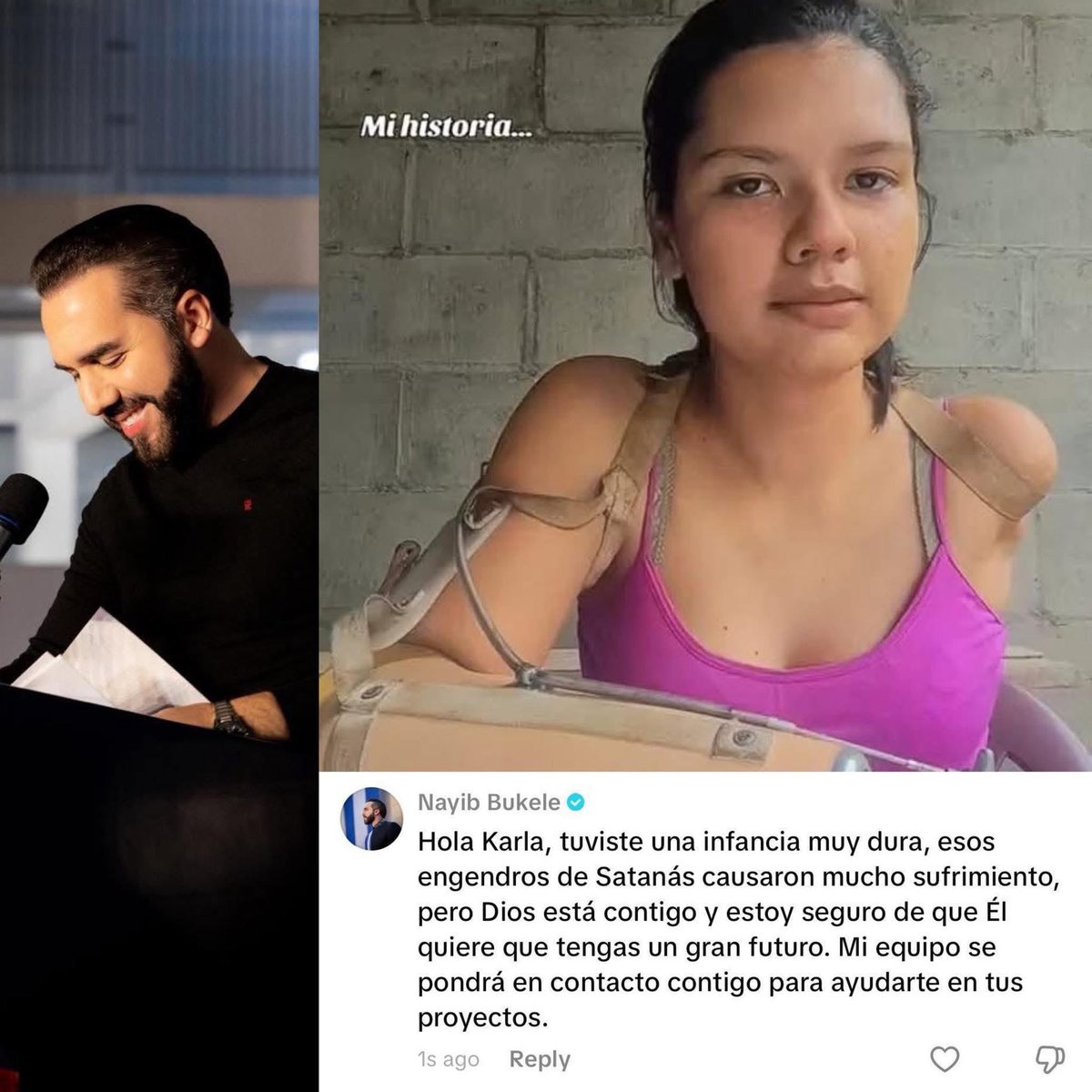 ITROriginal's tweet image. 🇸🇻🤝 EL PRESIDENTE LE CAMBIARÁ LA VIDA A JOVEN VÍCTIMA DE LAS PANDILLAS

💬 Una joven salvadoreña compartió en redes sociales el duro testimonio de cómo las pandillas le arrebataron a su madre y luego la atacaron brutalmente, cortándole ambos brazos.

🙏🏼 Su historia conmovió a…