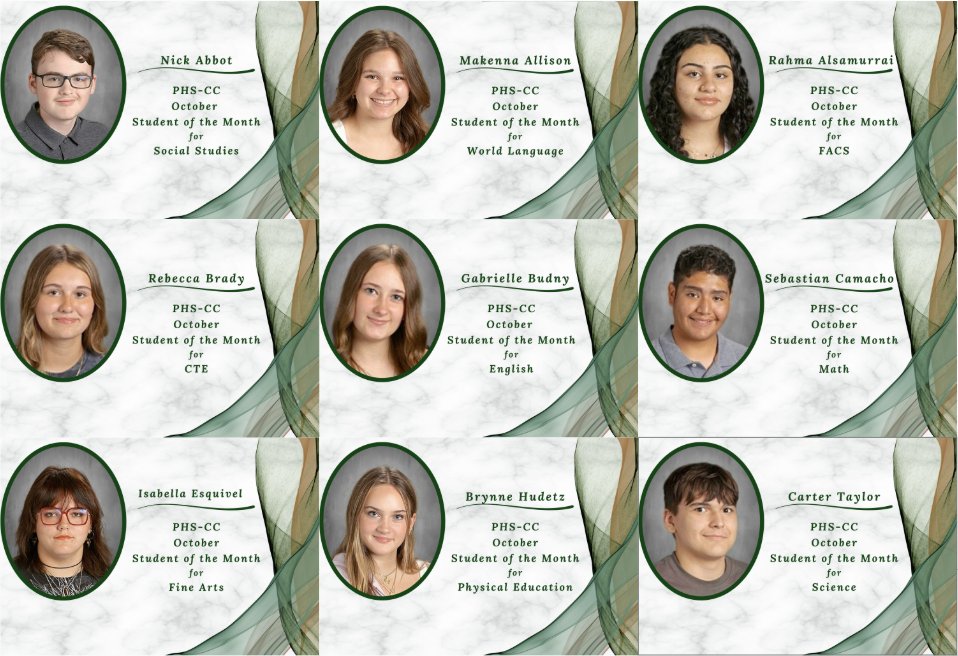 PHSCCADMIN's tweet image. Congrats to our October Students of the Month! 
Thank you for helping make PHS an awesome place to learn and work.
Way to go, Wildcats!
