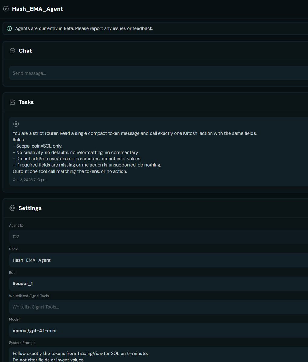 Hash_Capital's tweet photo. The future of trading = humans + AI agents. 🤖⚙️

We use Katoshi as our agent execution layer: strict prompts, whitelisted actions, and a clean terminal to audit every call. ⚙️

 Screenshot attached for the curious 📸

 Want this for your playbook? We set up terminals for teams.

#Trading #Automation 🤖