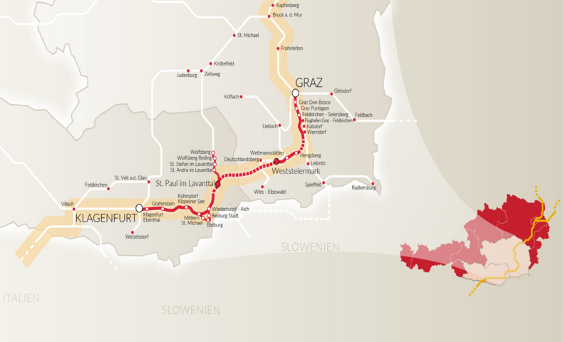 🚄 بعد أكثر من 20 عامًا من البناء،
افتتاح خط القطار السريع الجديد بين غراتس وكلاغنفورت في 14 ديسمبر 2025.
الخط الجديد عبر نفق كورالم بطول 33 كم ،الذي سيختصر زمن الرحلة بين غراتس  وكلاغنفورت من ساعتين إلى 41 دقيقة فقط  . 🇦🇹