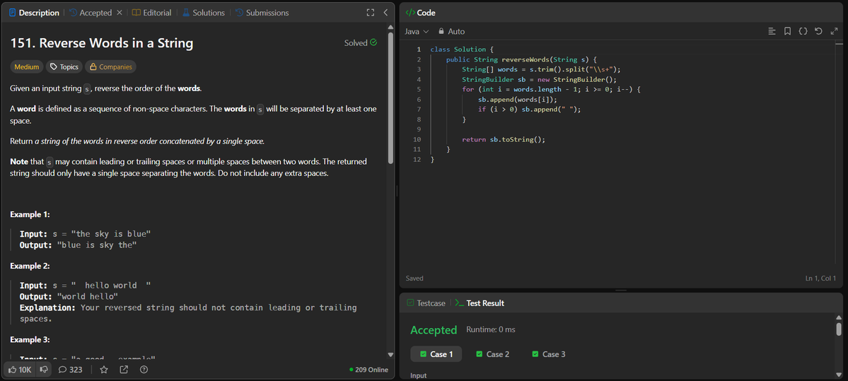 rituu_09's tweet image. Day 307 of 2025:                            
👩‍💻 Code to Crack Companies!       
🧩 Q13: Reverse Words in a String
🧩 Q14: Implement Stack using Arrays
#CodingJourney #PlacementPrep #2025Goals #leetcode #letsconnect