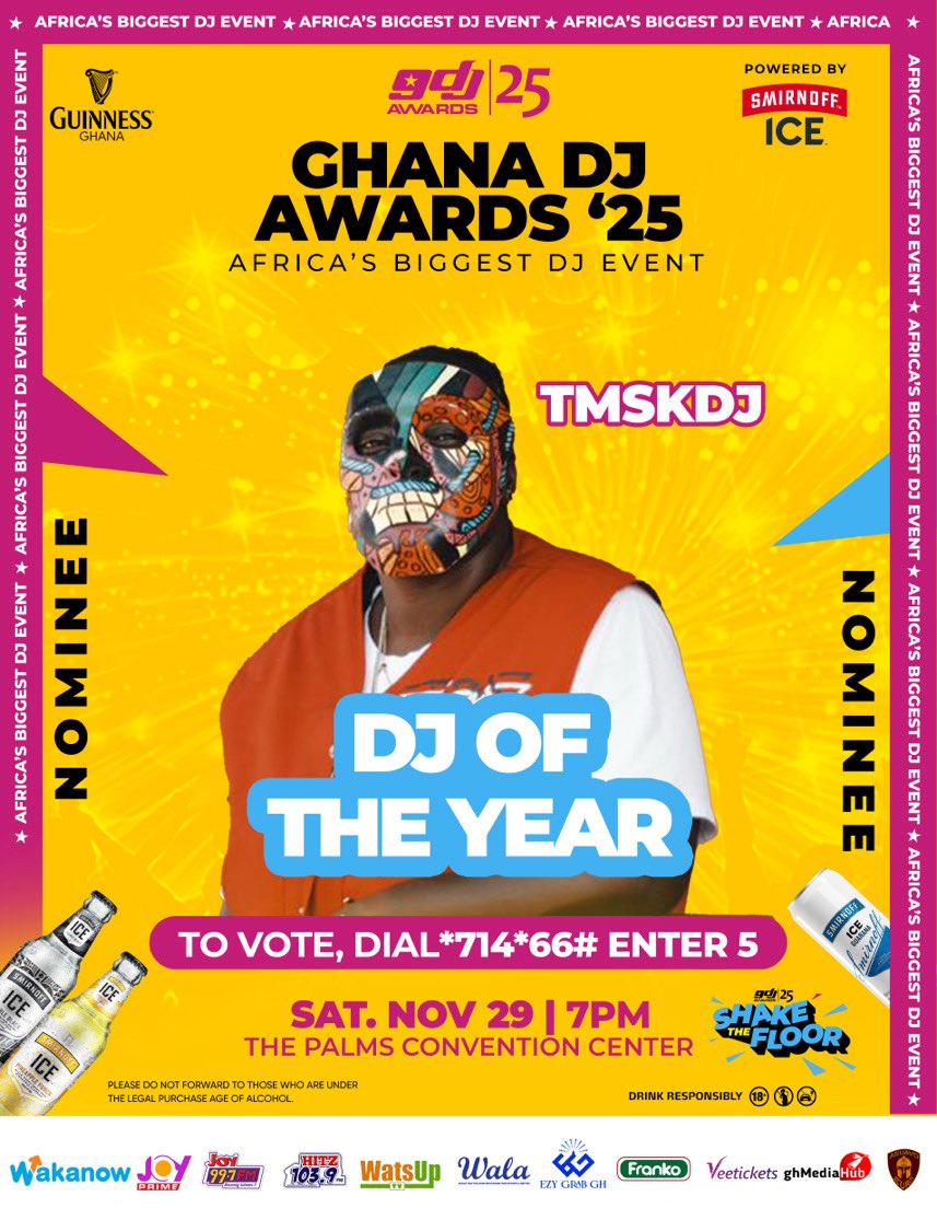 Thank you for the nominations <a href="/ghanadjawards/">Guinness Ghana DJ Awards Festival</a> 

Let’s vote!! 🎭