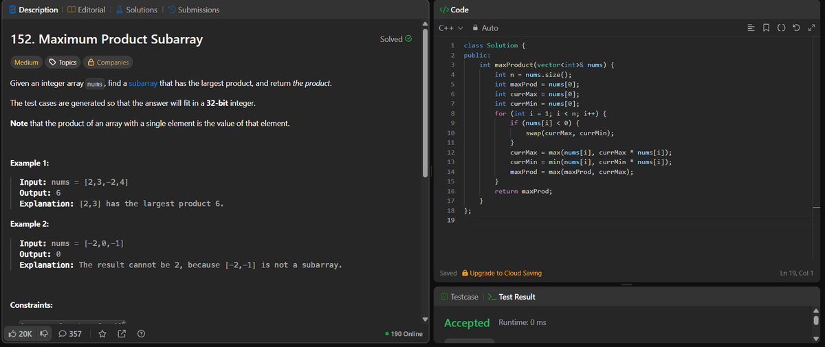 nivedita_s0001's tweet photo. #Day32 of #150DaysLevelUp with @siamjuit 
Problem : Maximum Product Subarray!
->store maximum product of a Subaarray 
#dsa #CodingLife #leetcodeproblems #programmingbeginners https://t.co/m4pwX2cr72