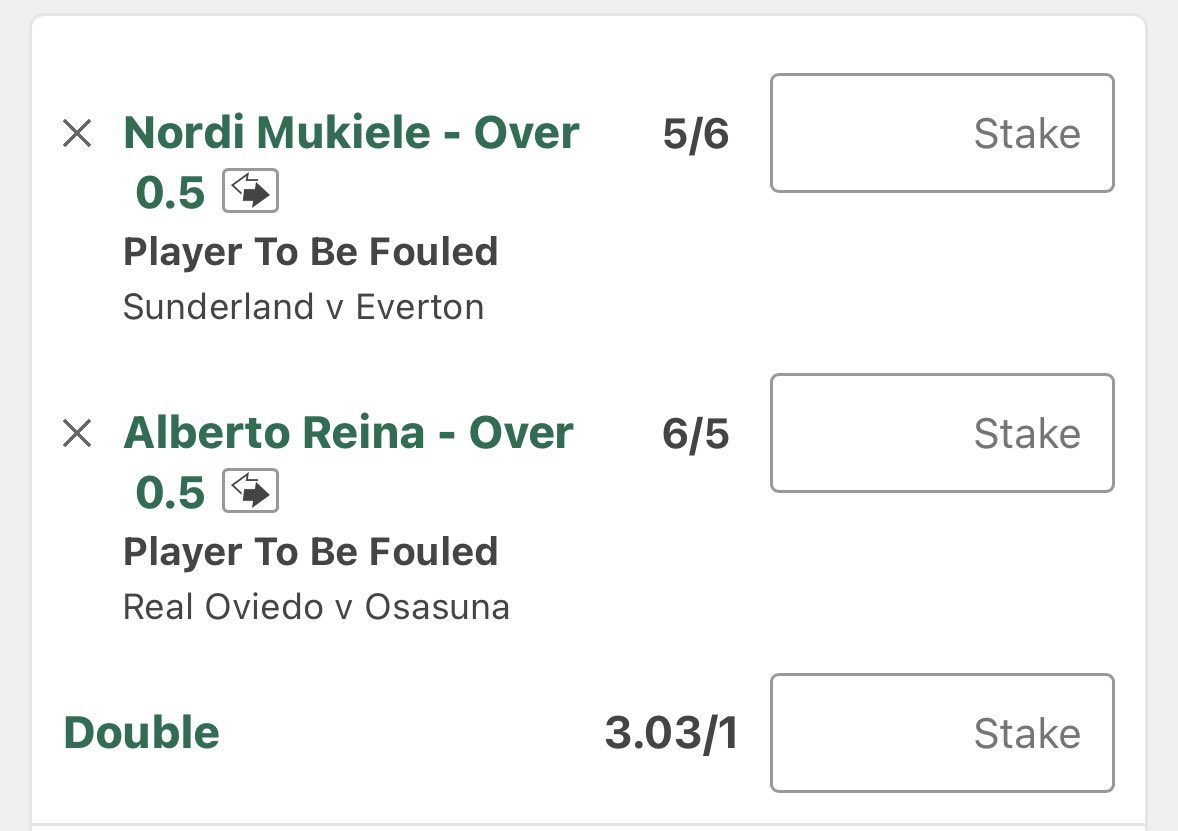 TheMooseTips's tweet image. ⚽️Cross Match Fouls Won Double
🏆Prem / La Liga 
⏱️20:00

Mukiele &amp;amp; Reina 1+ FW @ 3/1
0.75 Units 💰
Bet365 / 📕

NM 2+ AR 1+ @ 10/1
0.25 Units 💰

AR 2+ &amp;amp; NM 1+ @ 13.66/1 
0.25 Units 💰

2+ Each @ 39/1 
0.25 Units 💰

Reasoning ✍️

Mukiele won 1.41 fouls p90 last campaign and has…