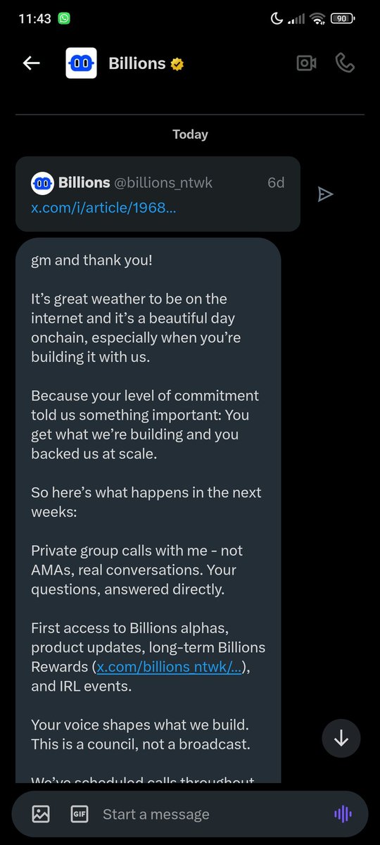 Got a DM from <a href="/billions_ntwk/">Billions</a> something's cooking 🔪 
<a href="/jgonzalezferrer/">Javi🥥.eth</a>