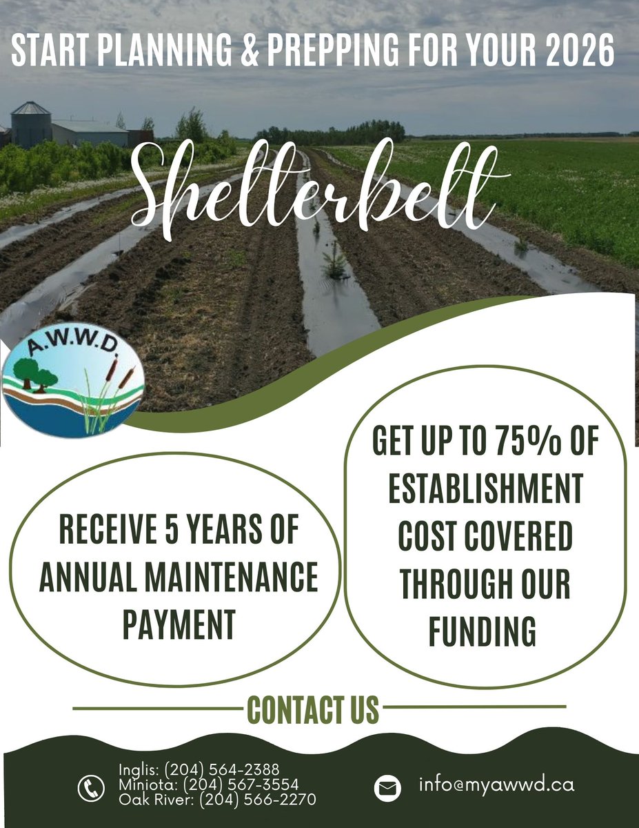 myawwd's tweet image. Start early, plan smart &amp;amp; watch your shelterbelt thrive

Apply for funding here 
myawwd.ca/.../Shelterbel…

#shelterbelt2026 #TreePlanting #LandProtection #Windbreak #NativePlants #SoilHealth #2026Prep