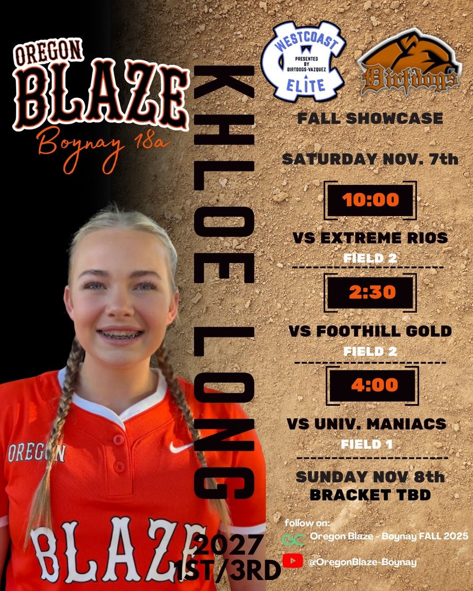 Dirt Dogs Schedule Drop ⤵️ 

<a href="/OregonBlaze/">Oregon Blaze Fastpitch</a> 

#uncommitted2027 #softball