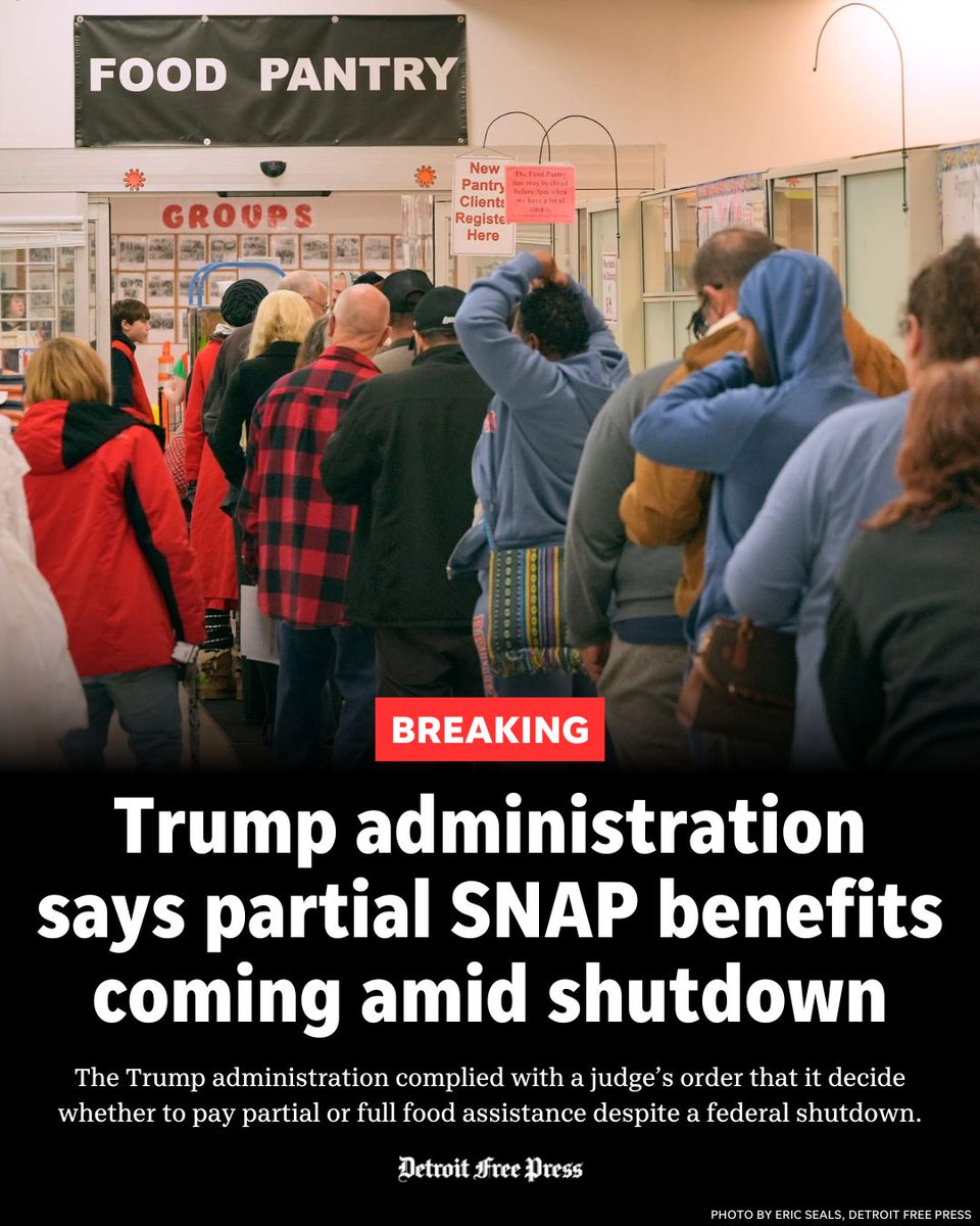 freep's tweet image. Trump administration to issue partial SNAP payments as shutdown drags on bit.ly/4qUYK1Y