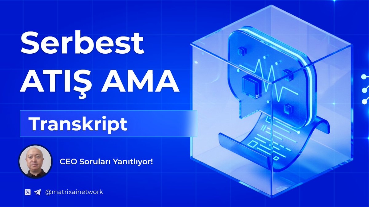 Serbest Atış AMA Oturumu Tamamlandı! 🔥

Topluluğumuz, CEO'ya en acil ve güncel sorularını canlı ve doğrudan sorma fırsatı buldu! Daha fazlası yolda! ✅

📄 Transkript Türkçe: medium.com/@matrixainetwo…

 $MAN #KuCoin #MEXC