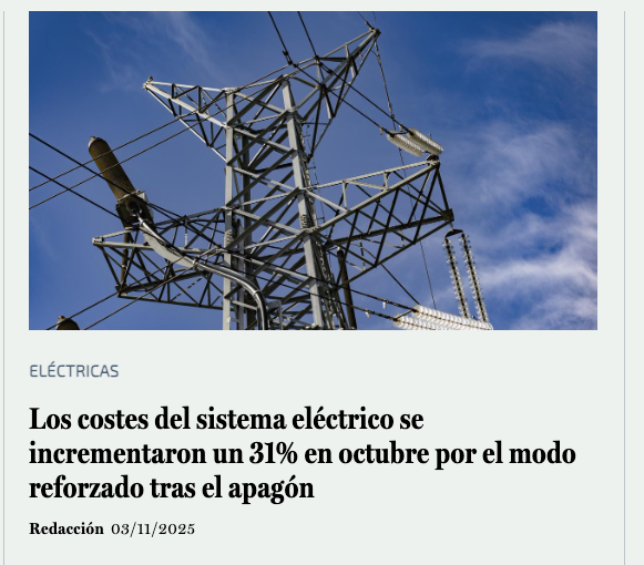 durezzadelviver's tweet photo. I costi del sistema elettrico (spagnolo, ndr) sono aumentati del 31% a ottobre a causa della modalità potenziata dopo il blackout.

Ma non ditelo a nessuno. 😇😇😇 https://t.co/EYvYH63Cv4