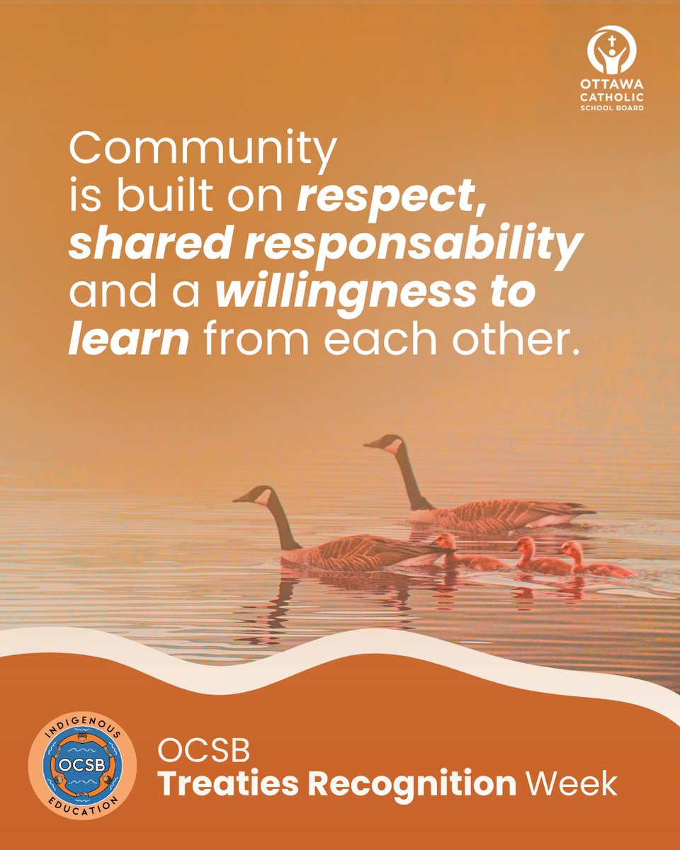 🧡🪶 #OCSB reflects on #TreatiesRecognitionWeek, honouring the living agreements that guide relationships between Indigenous and non-Indigenous peoples.
Community grows through respect, learning &amp; shared responsibility.

<a href="/ocsbindigenous/">OCSB Indigenous Ed</a>🧡🪶
