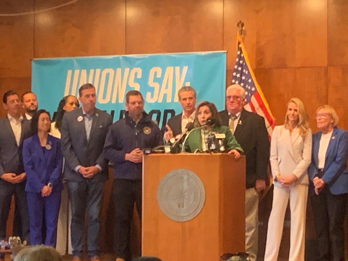 Nancy Pelosi kicks off final Prop 50 rally at a union hall in San Francisco. Among those onstage: <a href="/CAgovernor/">Governor Gavin Newsom</a> <a href="/RepZoeLofgren/">Rep. Zoe Lofgren</a> <a href="/DoloresHuerta/">Dolores Huerta</a> <a href="/lateefahsimon/">Lateefah Simon</a> <a href="/JenSiebelNewsom/">Jennifer Siebel Newsom</a> <a href="/BrookeJenkinsSF/">Brooke Jenkins 謝安宜</a> <a href="/MattHaneySF/">Matt Haney</a> <a href="/conniechansf/">Connie Chan 陳詩敏</a> <a href="/bilalmahmood/">Bilal Mahmood 馬百樂</a>