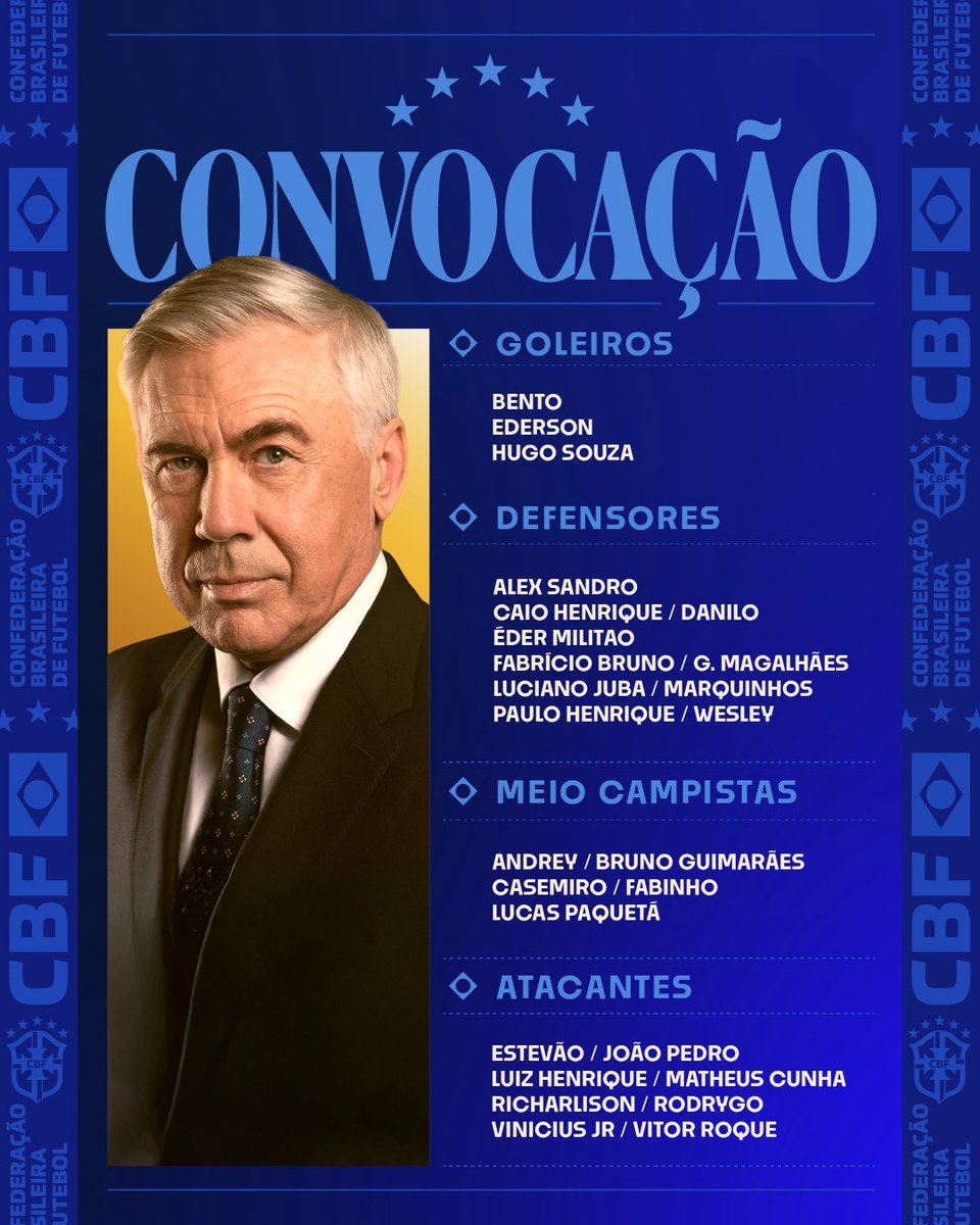 TheCopaClub's tweet image. 🚨 Carlo Ancelotti announces his Brazil squad to face Senegal and Tunisia this month!

Luciano Juba and Vitor Roque get their opportunities to shine.