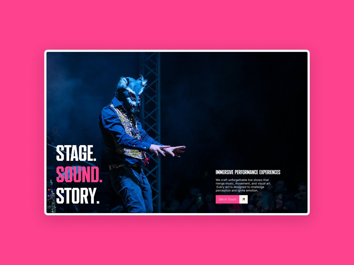 taridesigns's tweet image. A bold hero section built around energy and emotion. Exploration for a live performance brand that merges music, movement, and visual storytelling to create unforgettable stage experiences.

#UIDesign #WebDesign #HeroSection #PerformanceDesign #CreativeDirection
