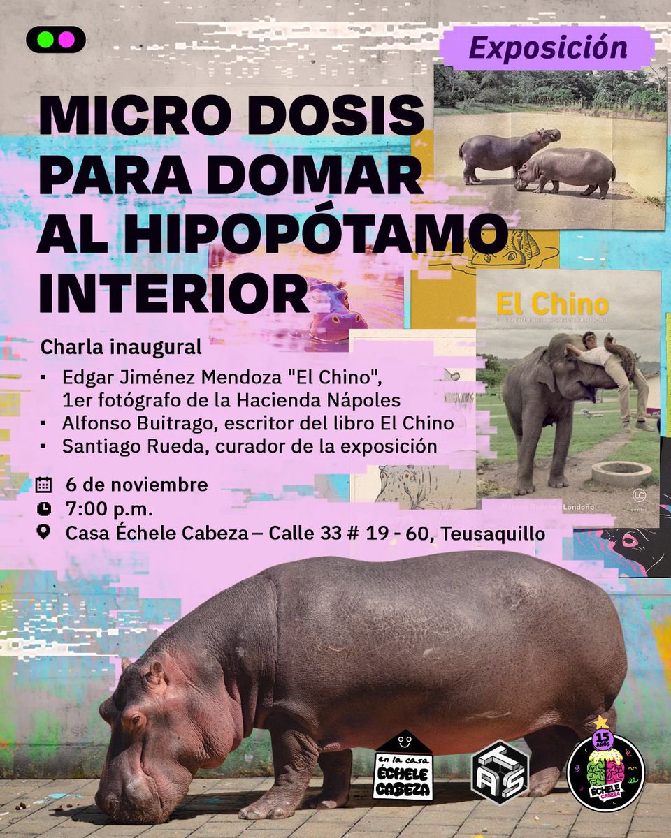 *EXPOSICIÓN: Microdosis para domar el hipopótamo interior”* 

Charla Inaugural con Edgar Jiménez Mendoza “El Chino”, el Fotógrafo de la hacienda (y el Zoológico) Nápoles, probablemente una de las primeras personas que vió y fotografió todos los animales de la hacienda,