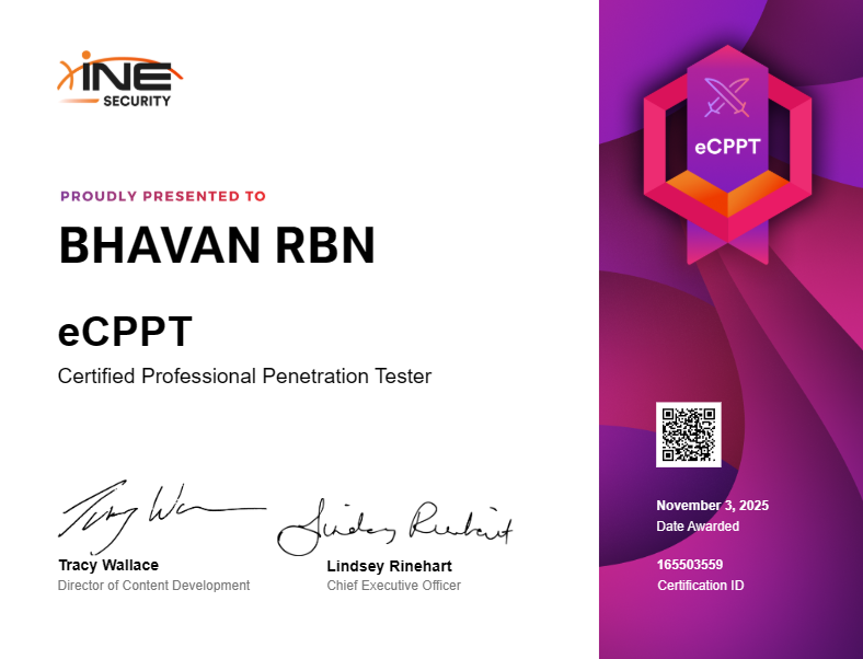 Bxploitxp's tweet image. Finally achieved a major milestone: I am now eLearnSecurity Certified Professional Penetration Tester (eCPPT). 
#eCPPT #CyberSecurity   #PenetrationTesting   #InfoSec  #redteam  #ActiveDirectory #EthicalHacking