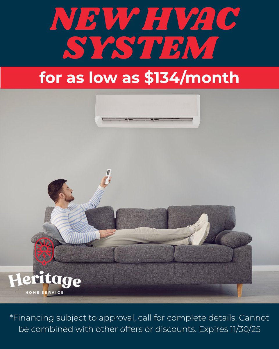 🔥 Upgrade Your Comfort for Just $134/month! 🔥New HVAC system installs from Heritage Home Service, available in NH, MA &amp; ME.

📞 Call us at 833-654-6664 to learn more and schedule your installation!

#HVACUpgrade #HomeComfort #NewHVAC #HeatingAndCooling #NHHomes #MAHomes #MEHome