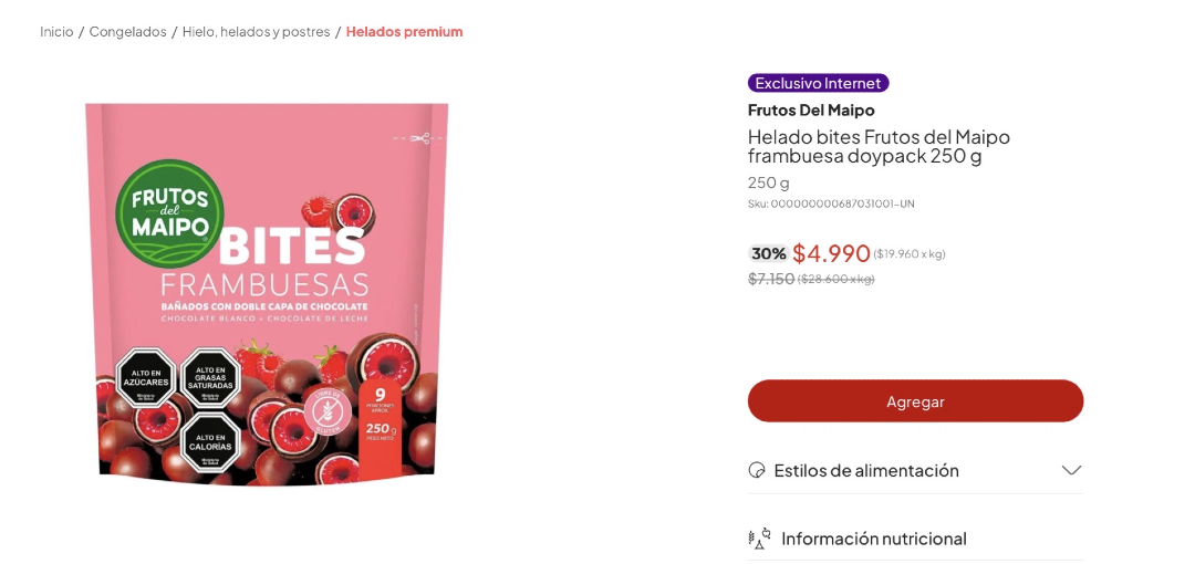 🍨 Los Bites de frambuesa de Frutos Del Maipo bajaron a 5 lucas en la web del Unimarc.

Los probé hace poco y son un manjarssss

🔗 descuentosrata.com/oferta/28251/h…