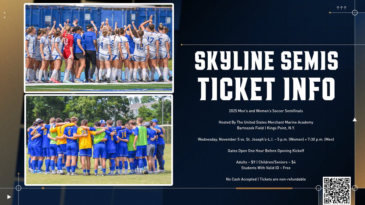 ⚽️🎟️ | 𝐒𝐊𝐘𝐋𝐈𝐍𝐄 𝐓𝐎𝐔𝐑𝐍𝐀𝐌𝐄𝐍𝐓 𝐒𝐄𝐌𝐈𝐅𝐈𝐍𝐀𝐋𝐒 𝐓𝐈𝐂𝐊𝐄𝐓 𝐈𝐍𝐅𝐎

Purchase tickets for Wednesday's 2025 <a href="/SkylineConfD3/">Skyline Conference</a> Men's and Women's Soccer Championship semifinals❗️

Scan the QR code or click the link in the bio!

🎟️ tinyurl.com/yc4zttxk

#OURAcademy