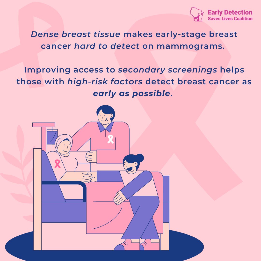 DetectEarlyWI's tweet image. With typically no symptoms in its early stages, breast cancer is hard to detect until a mammogram. For those with dense breasts, it oftentimes is only detected with supplemental screenings.