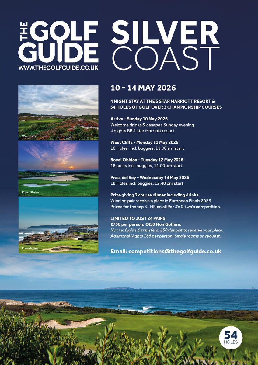 golfguidehq's tweet photo. 2026 with The Golf Guide
Seeing the standards for other to follow for overseas events
We give you the Silver Coast #Portugal
@praiadelrey @RoyalObidos #Westcliffs
https://t.co/h65bKmrkEX
#golf #competitions #tour #Portugal #events https://t.co/zBMKvomANo