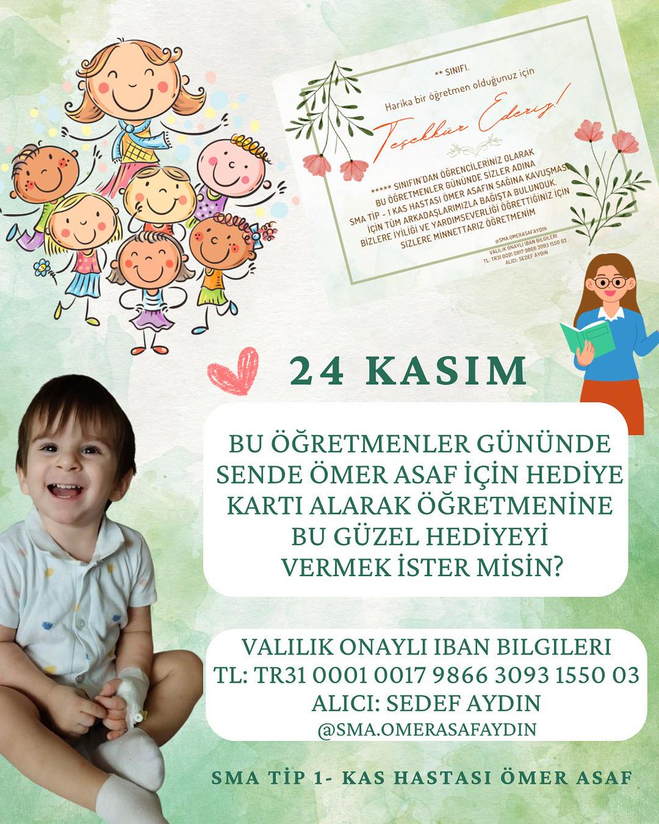 Öğretmenmer gününde hediye kartı alarak ömer asaf'a nefes olabilirsiniz
Oda bir çocuk ve okullara gidecek, koşacak, oynayacak.. 
Çocuklar bizim geleceğimiz 🌸
#deprem #sallandık #afad #sondakika #BJKvFB #PolisKuruluBekliyor Duran
Beşiktaş #besiktas #patlama