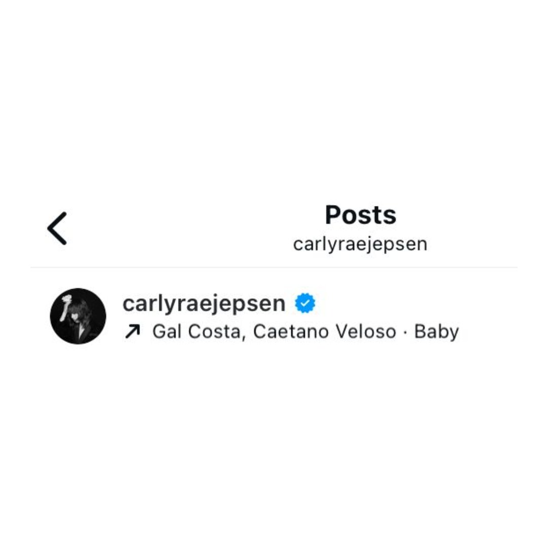 tracklist's tweet image. Carly Rae Jepsen usou a música "Baby", de Gal Costa e Caetano Veloso, para anunciar sua primeira gravidez. 🇧🇷