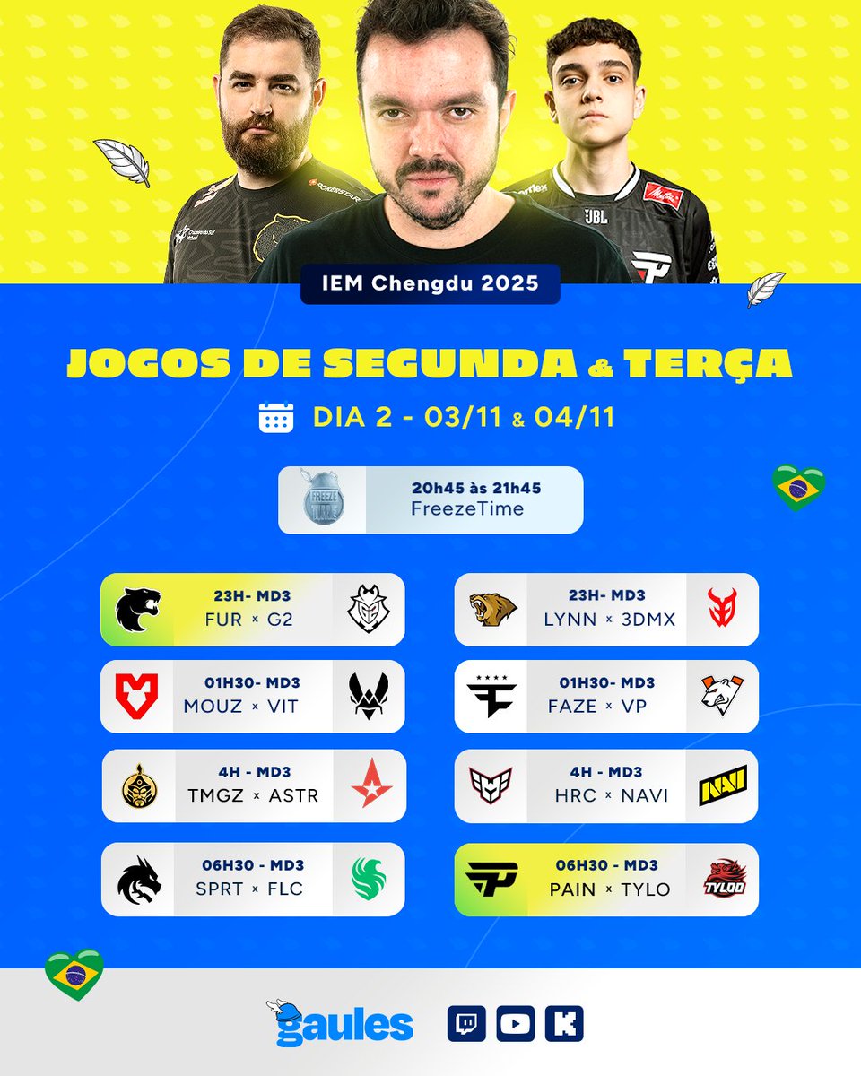 Gaules's tweet image. Jogos do Dia 2 na IEM Chengdu 🇨🇳

Quem são os favoritos dos confrontos?