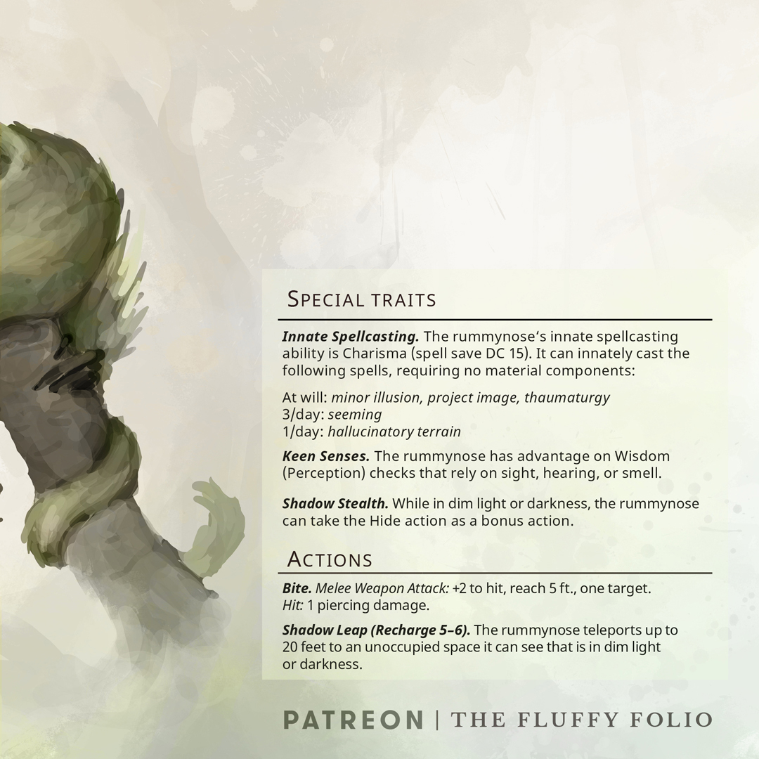 fluffy_folio's tweet photo. Throwback to the Rummynose β a homebrew D&D monster that lurks, manipulates, and ensnares adventurers with clever tricks. π²π
#DnDHomebrew #HomebrewMonster #FantasyCreatures https://t.co/bPkDIjPg4H