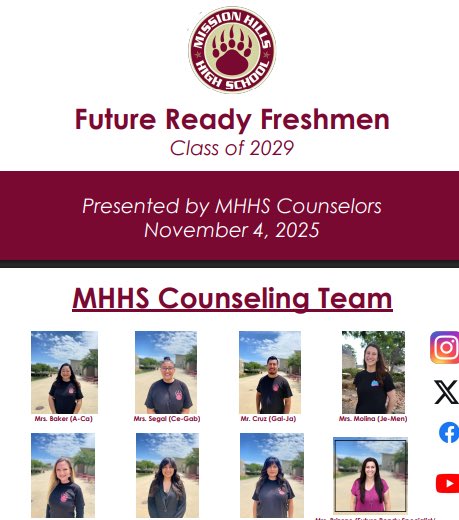 Hey Freshmen! 
MHHS Counselors will be visiting 9th grade Biology classes on Tues.,November 4th! 🧬 We’ll be covering everything you need to know to start high school strong, such as;
🎓 Graduation requirements
🎯 College prep essentials
💬 Resources and support available to you.