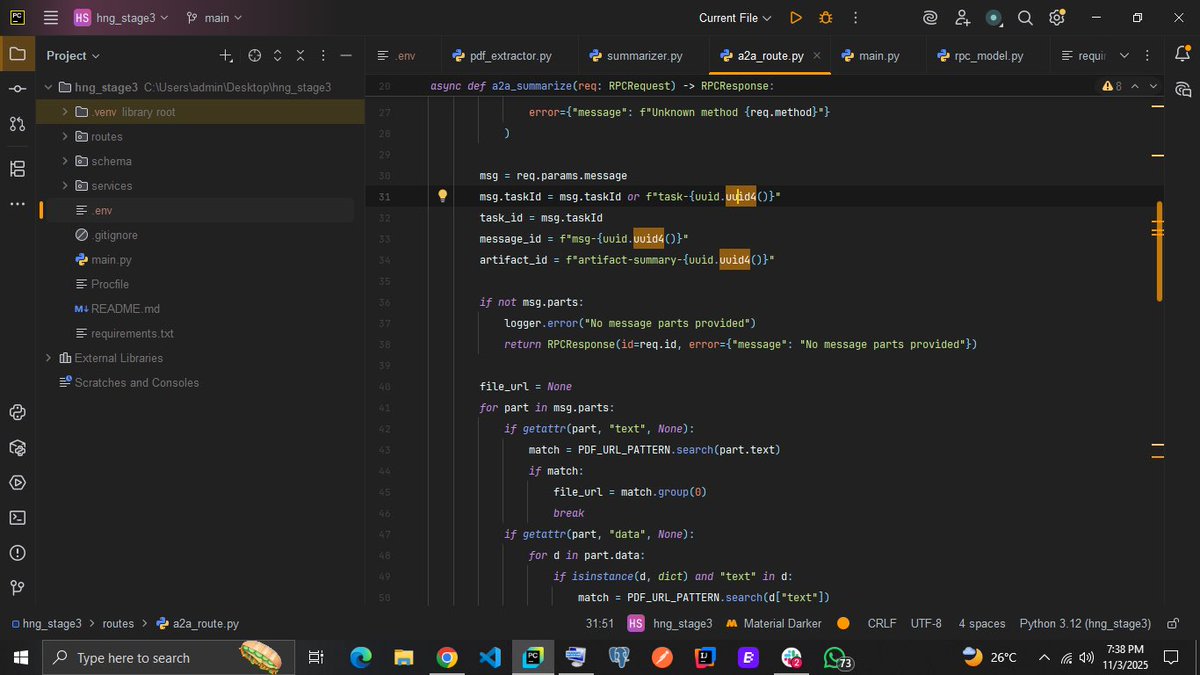 Cipher_120's tweet image. I built an AI-powered Telex agent that automatically extracts and summarizes PDFs 📄⚙️
It detects file URLs in chat messages, processes the document, and sends back a clean summary via JSON-RPC — all in under a minute.
#HNG #Telex #AI #Backend