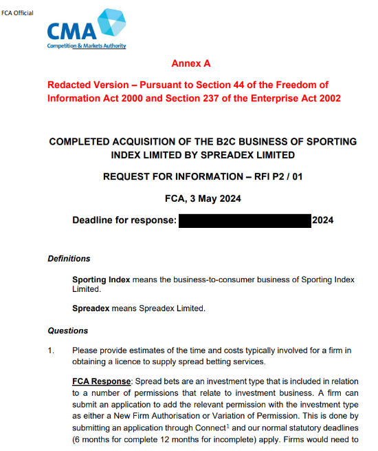 I have run out of patience keeping this secret <a href="/LucyRigby/">Lucy Rigby KC MP</a> <a href="/hmtreasury/">HM Treasury</a> here is <a href="/TheFCA/">Financial Conduct Authority</a> being asked, specific to the acquisition of a sports spread bet company, questions about regulation. Their response to CMA (a non-ministerial government body) is that...
