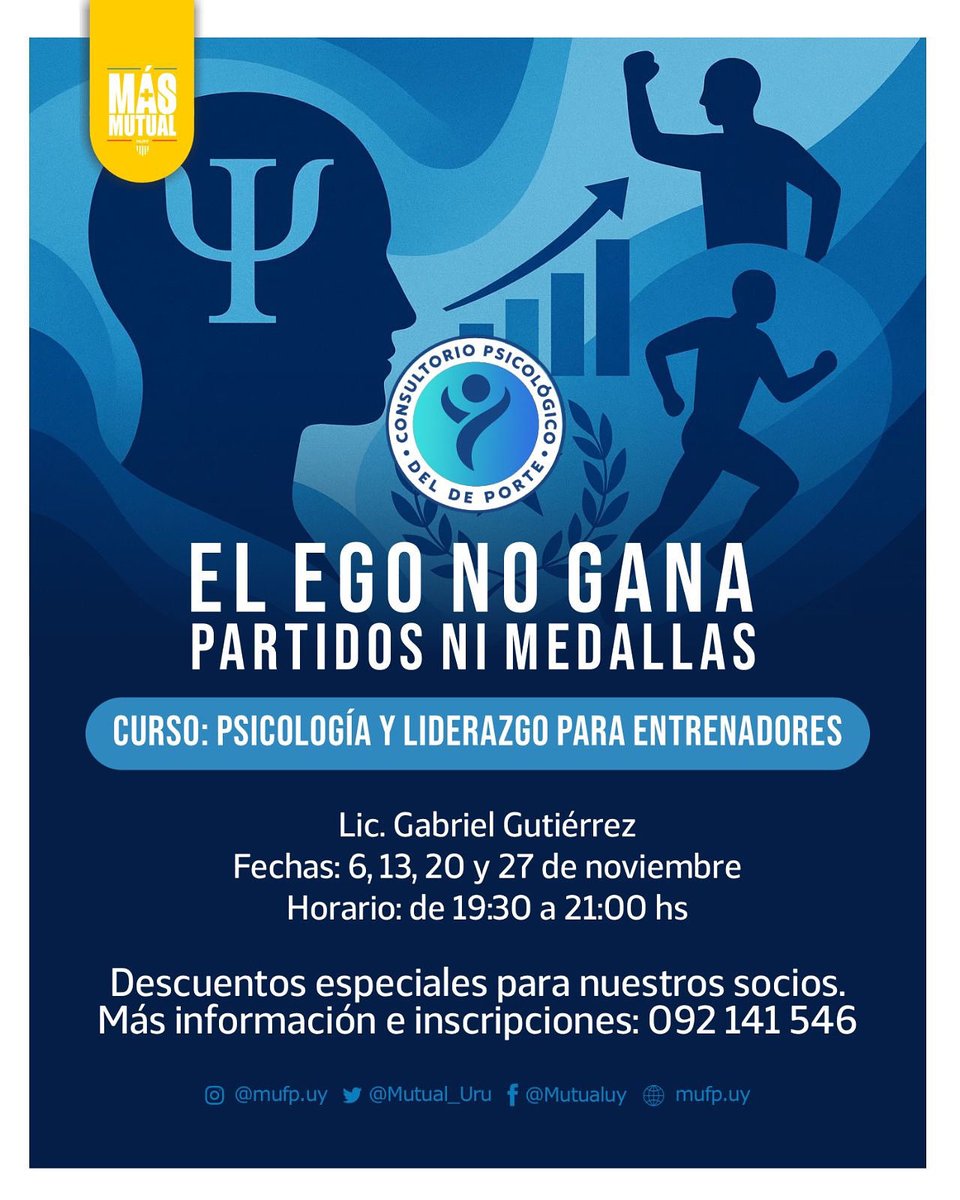 🧠 𝐄𝐋 𝐄𝐆𝐎 𝐍𝐎 𝐆𝐀𝐍𝐀 𝐏𝐀𝐑𝐓𝐈𝐃𝐎𝐒 𝐍𝐈 𝐌𝐄𝐃𝐀𝐋𝐋𝐀𝐒

📌 Curso: Psicología y Liderazgo para Entrenadores

Contenido:
✔️ Liderazgo consciente
✔️ Inteligencia emocional
✔️ Comunicación y motivación
✔️ Gestión del ego

4 encuentros 100% prácticos
¡Descuentos