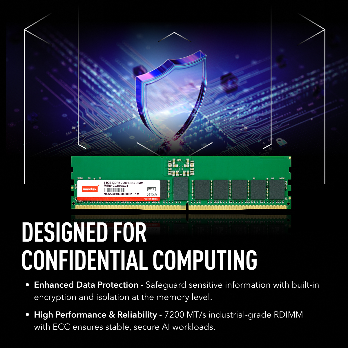 Meet the industry’s first and fastest DDR5 7200 RDIMM!

The Innodisk DDR5 7200 series delivers data transfer rates up to 7200 MT/s and a maximum capacity of 64 GB — designed to meet the demands of enterprise data centers and edge AI servers.

Check it out: innodisk.cc/LPcK64