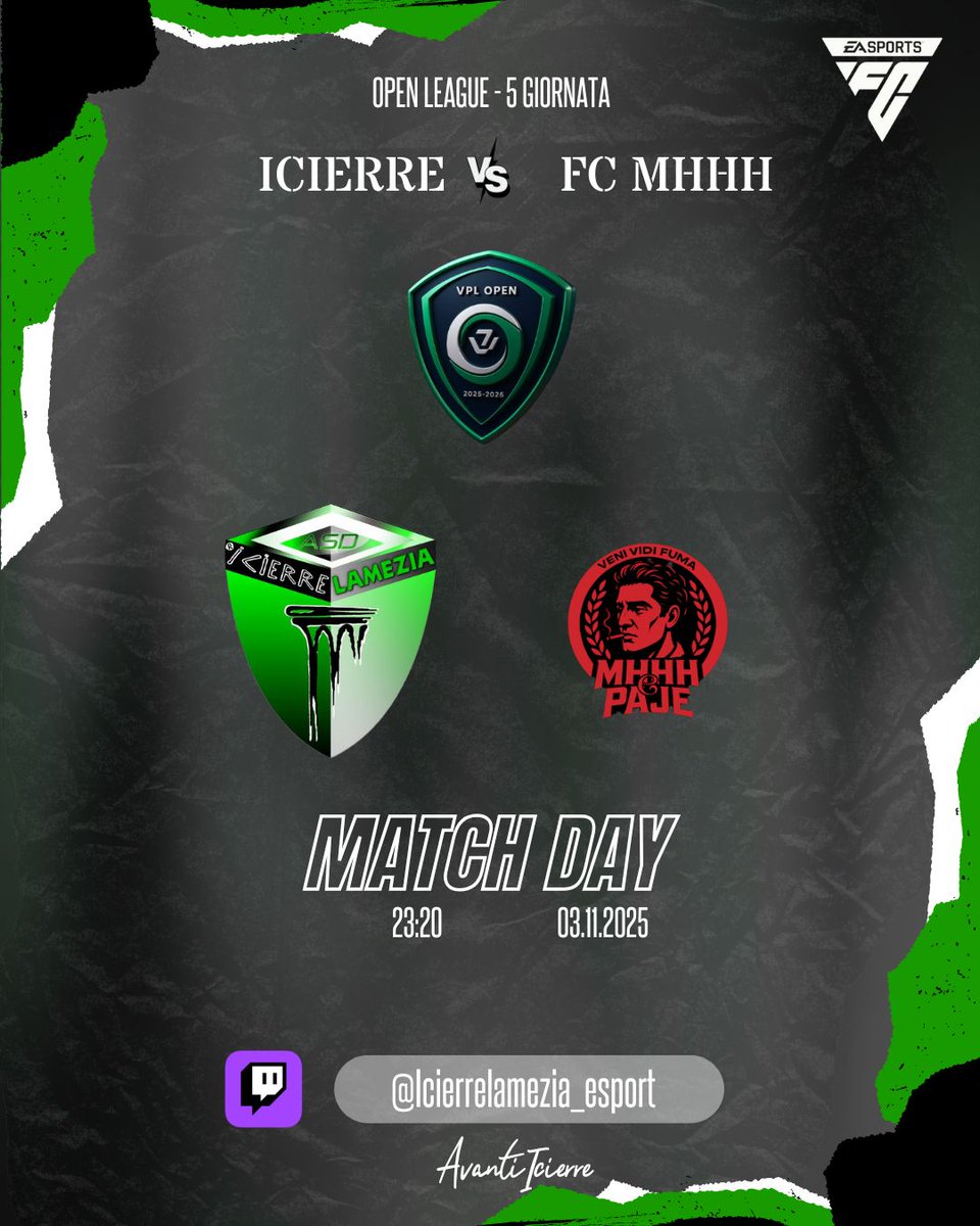 ⚡️| M̶A̶T̶C̶H̶ ̶D̶A̶Y
📅| 03.11.2025

🏆| <a href="/eLUDO_official/">eLUDO</a> Serie C Girone B
⚽️| 5a Giornata
⏲️| 22:20
🆚| <a href="/SharkESportX/">Shark E Sport</a> 

🏆| <a href="/VPGItaly/">Virtual Pro Gaming Italy 🇮🇹</a> Serie D1
⚽️| 7a Giornata
⏲️| 22:40
🆚| <a href="/HGEsportsASD/">HG Esports</a> 

🏆| <a href="/VPLItaly/">VPL Italy 🇮🇹</a> Open League
⚽️| 5a Giornata
⏲️| 23:20
🆚| <a href="/MhhhEPajeFc/">MHHH E PAJE FC</a> 

📽️| Diretta Twitch