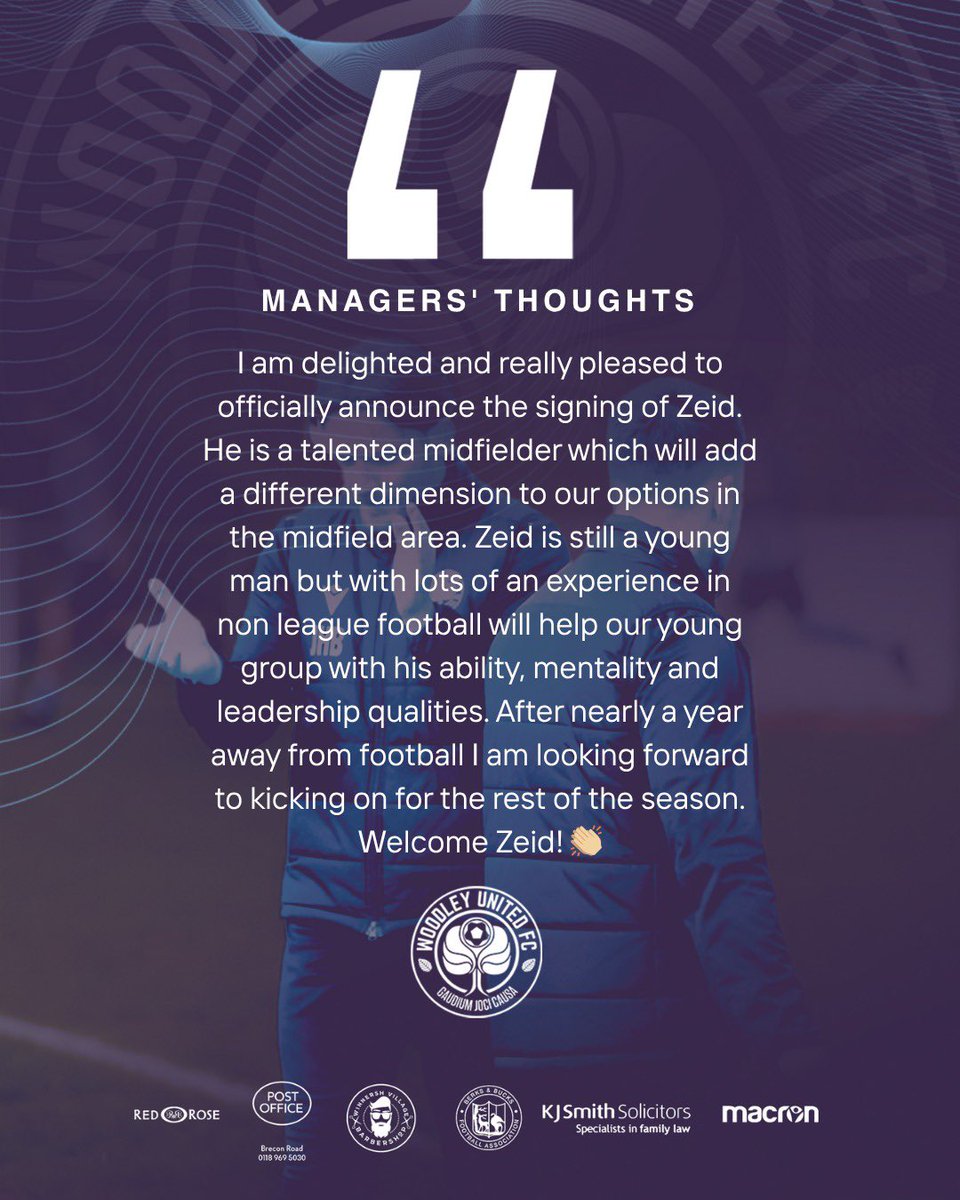 𝐍𝐞𝐰 𝐬𝐢𝐠𝐧𝐢𝐧𝐠 𝐙𝐞𝐢𝐝 𝐇𝐚𝐧𝐧𝐚𝐜𝐡𝐢 ✍️

The talented midfielder has already played a few times for Woodley adding another option to our midfield line!

#WeAreUnited🩵